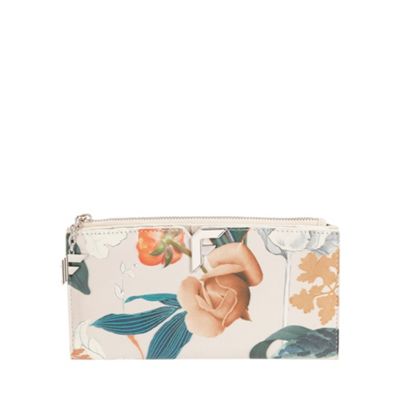 White Botanical Print Lara large zip top purse